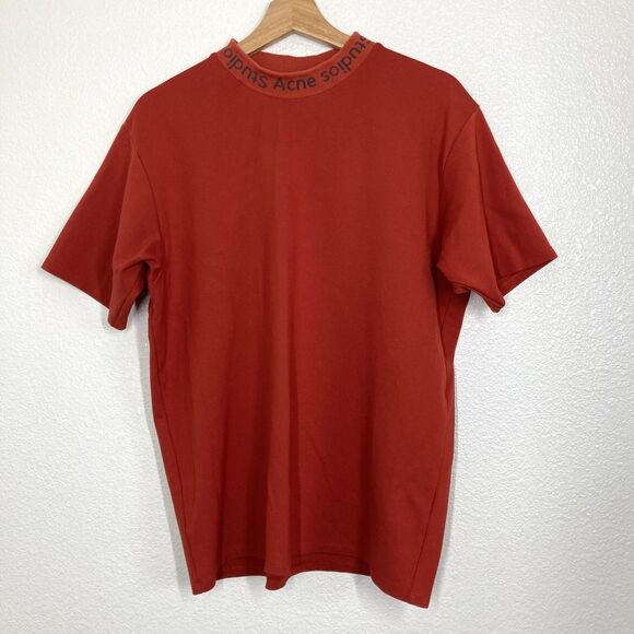 Acne Studios Shirt Mens Large Red NAVID Mock Neck Logo Collar Designer Tee - Picture 1 of 16